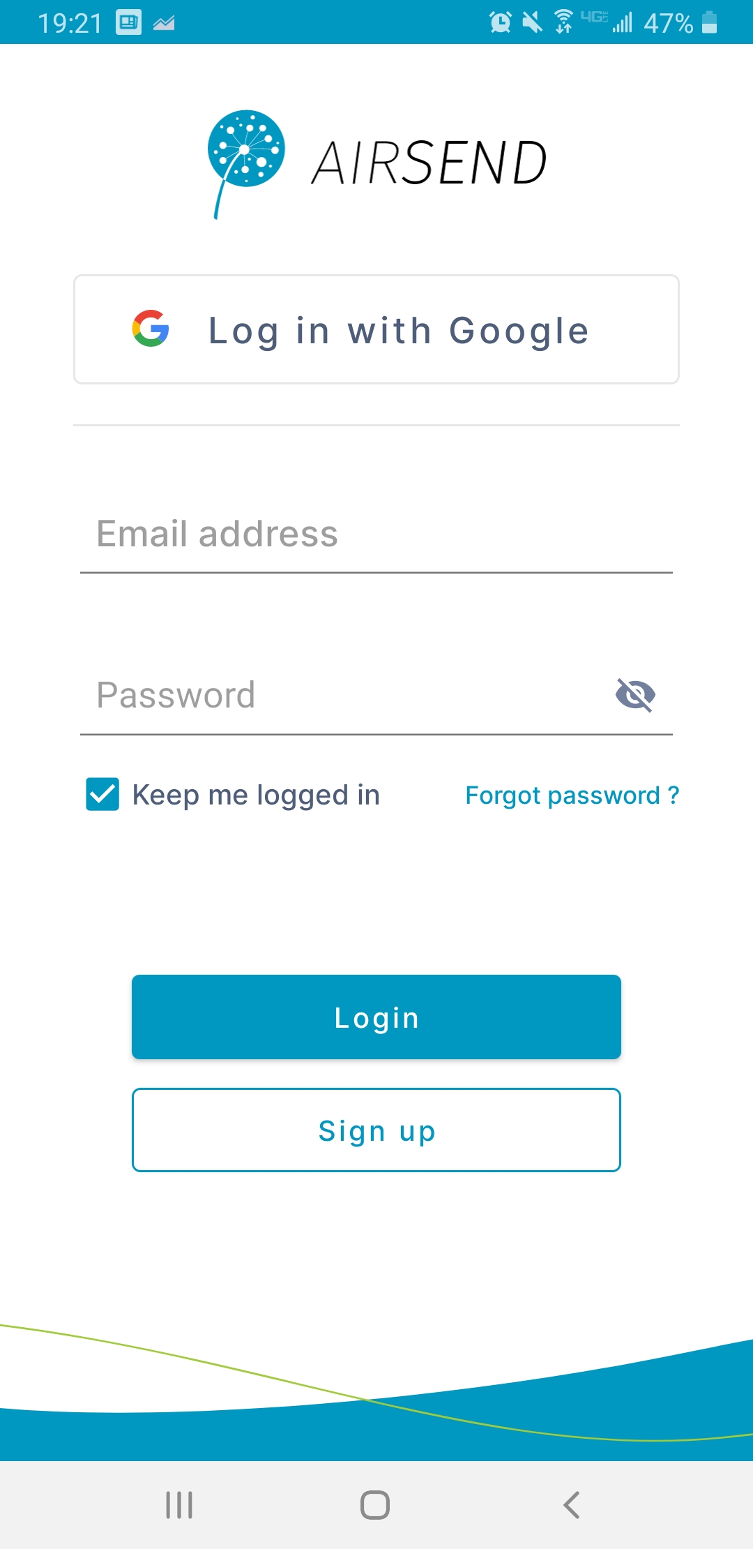 AirSend Android login page image