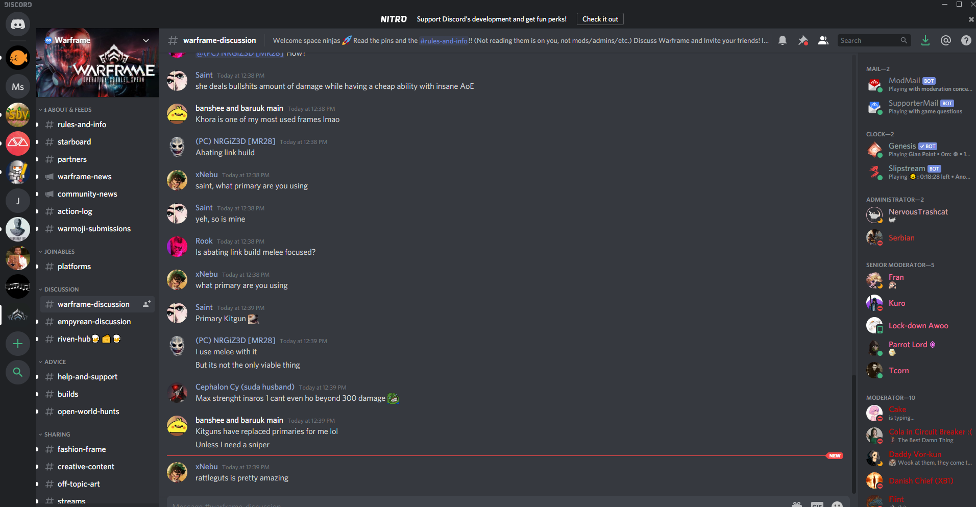 Main channel view of Discord
