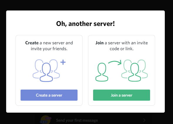 Image of Discord create a server and join a server option