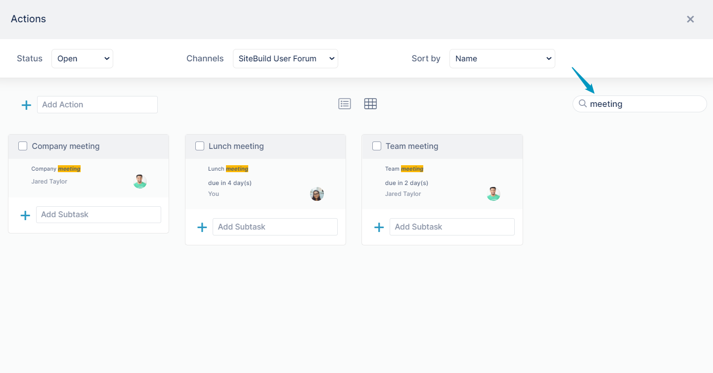 Kanban board, search