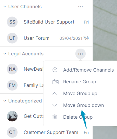Move group up or down options in sidebar